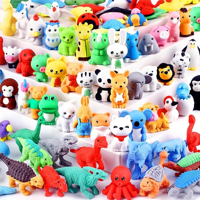80Pcs Animal Erasers Kids Desk Pets Pencil Erasers 3D Puzzle Eraser Bulk Fun Cute Mini Animal Eraser Toys for Classroom Rewards, Game Prizes, Treasure Box, Easter Egg Fillers