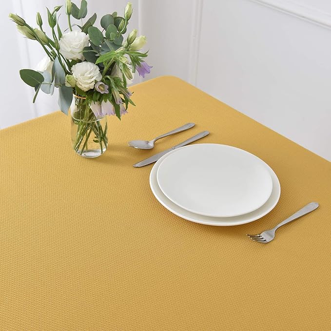 maxmill Rectangle Textured Tablecloth Waterproof Spillproof Wrinkle Free Table Cloth, Kitchen Dining Tabletop Decoration, Fabric Table Cover for Outdoor and Indoor Use, 52 x 70 Inch, Ochre Yellow