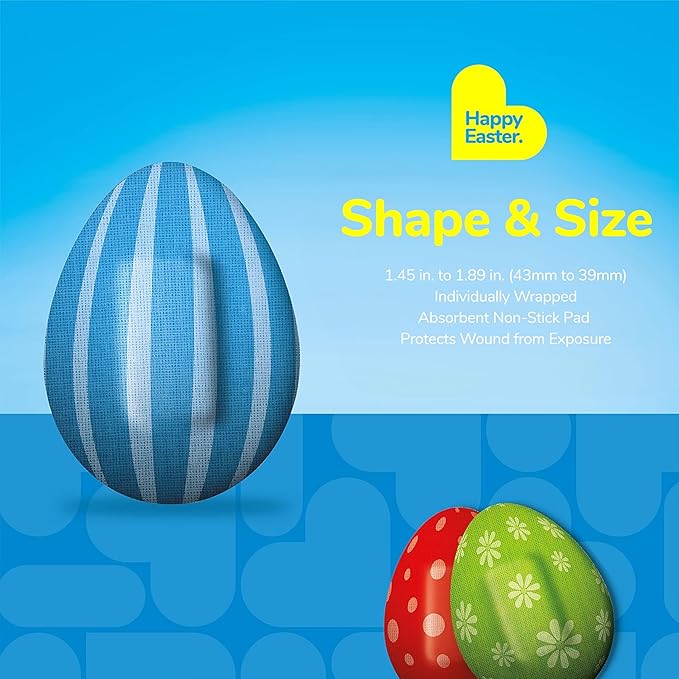 BioSwiss Kids Bandages, Easter Egg Shaped Self Adhesive Bandage Set, Latex Free, Sterile Wound Care, 24 Count