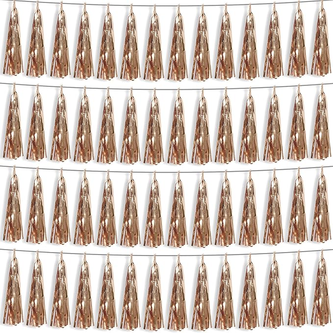 4P Champagne Gold Foil Fringe Metallic Streamers Banner Tassel Garland for Parade Floats, Bachelorette, Wedding, Birthday, Halloween, Christmas, Bridal/Baby Shower Party Decorations