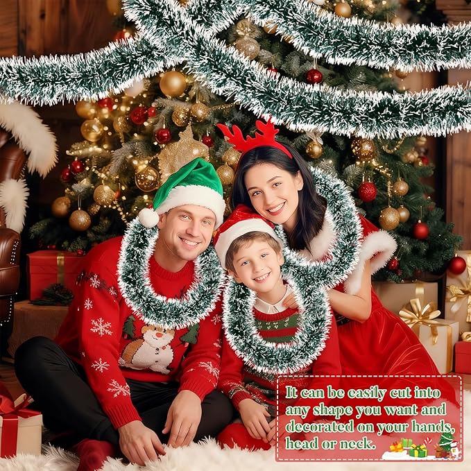 50Ft Christmas Tinsel Garland Dark Green Xmas Tree Decorations Metallic Glitter Twist Garland for Christmas Tree Decorations New Year Party Birthday Holiday Supplies Indoor Outdoor Supplies