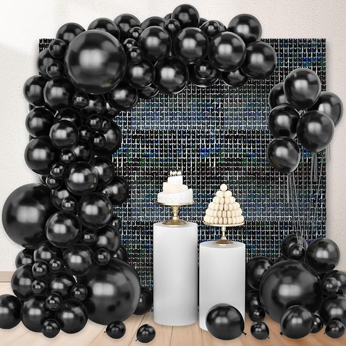 36 PCS Black Shimmer Wall Backdrop, Laser Square Sequin Photo Backdrops Panel, Glitter Wall Background for Birthdays, Weddings, Halloween, Engagements, Disco Bachelorette Party Decoration (6FTx6FT)