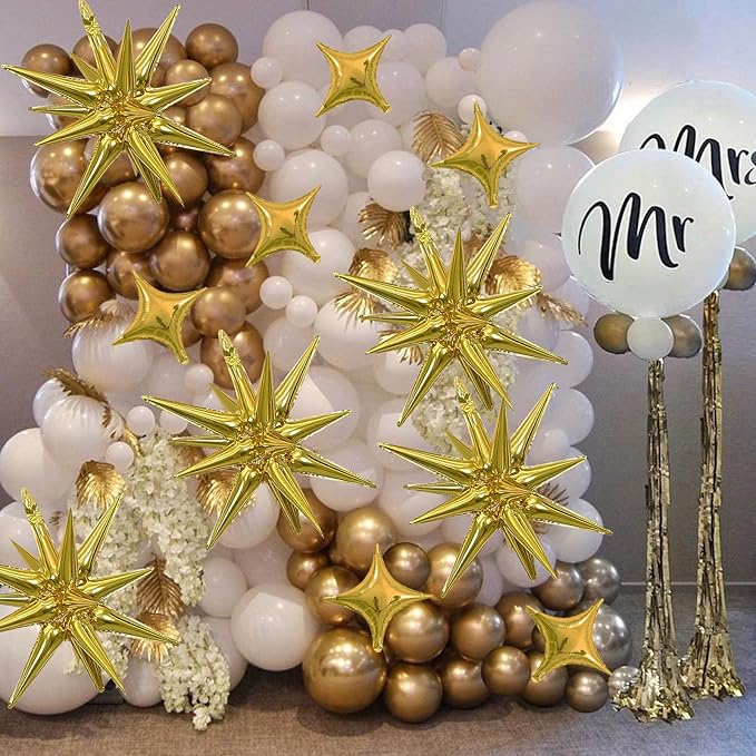 8PCS Gold Star Balloons, 22Inch Large Explosion Star Balloons Aluminum Foil Balloon for Birthday Party Wedding Anniversary New Year Graduation Party Decorations Supplies