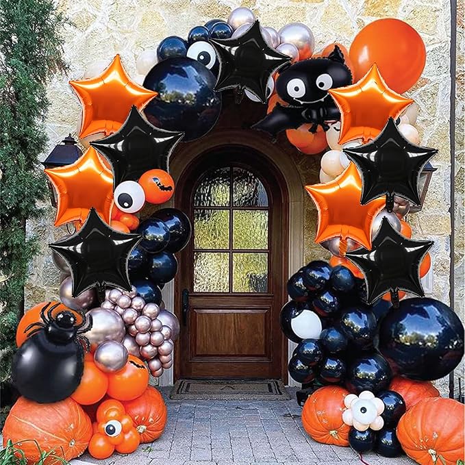 TONIFUL 30Pcs 18 Inch Large Orange Black Star Shape Foil Balloons Big Stars Helium Mylar Ballons for Halloween Birthday Wedding Baby Shower Anniversary Engagement Party Decorations Supplies