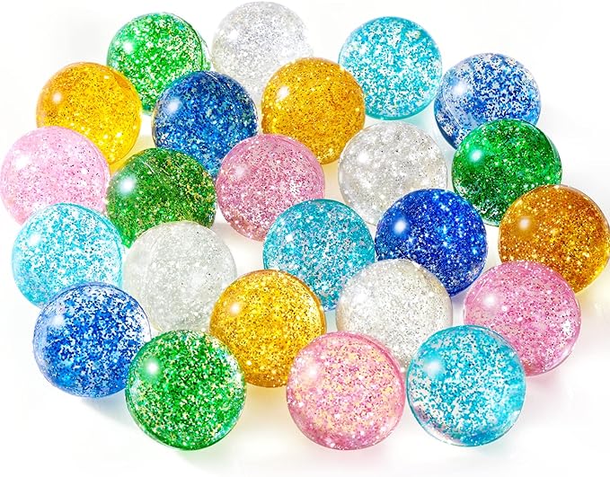 Ayfjovs 24PCS Glitter Bouncy Balls for Kids Party Favors, 32mm 6 Colors Rubber Bounce Balls Bulk, Easter Bag Filling, Easter Basket Stuffers