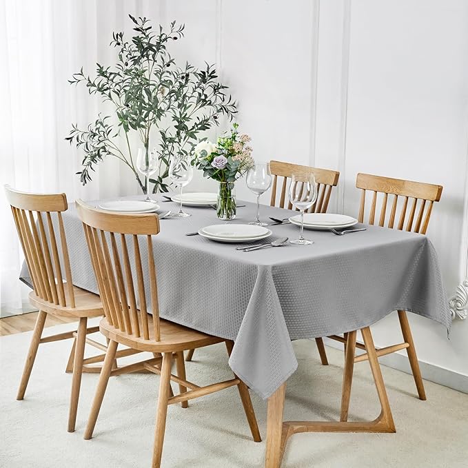 maxmill Square Tablecloth Water Resistance Antiwrinkle Spill Proof Weaved Texture Table Cloth, Decorative Fabric Table Cover for Banquet Parties Event Holiday Dinner, 70 x 70 Inch, Light Grey