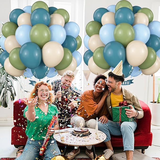 Sage Green Blue Balloons 60 Pcs 12 Inch Dusty Blue Sage Green Cream Balloons Avocado Slate Beige Apricot Balloon for Boys Men Hole in One Golf Boho Goose Baby Shower Birthday Party Decorations