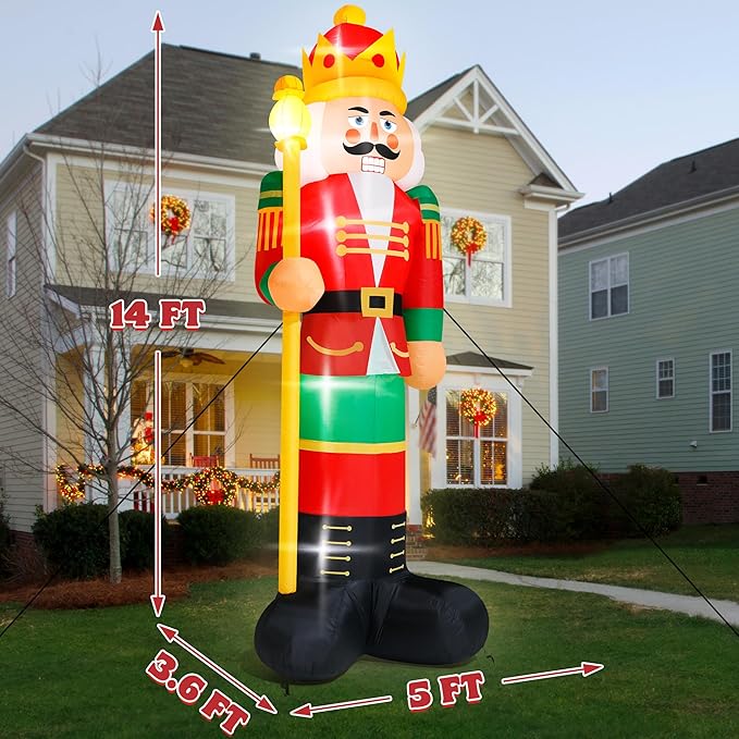 14FT Christmas Inflatables, Giant Christmas Inflatables Nutcracker, Lighted Christmas Soldier Yard Decorations, Blow Up Outdoor Christmas Decor for Holiday Xmas Party Indoor Lawn Christmas Eve