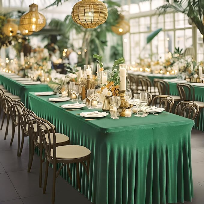1 Pack Green Table Clothes for 6 Foot Rectangle Tables, One-Piece Wrinkle Resistant Stretch Spandex Table Covers Christmas Table Skirt for Event Banquet Wedding Birthday Party