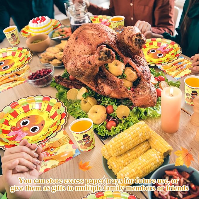 Pickmesh 400 Pcs Turkey Thanksgiving Party Supplies Include Disposable Paper Plates Napkins Cups Cutlery Harvest Dinnerware for Fall Autumn Thanksgiving Party Decorations Serve 50