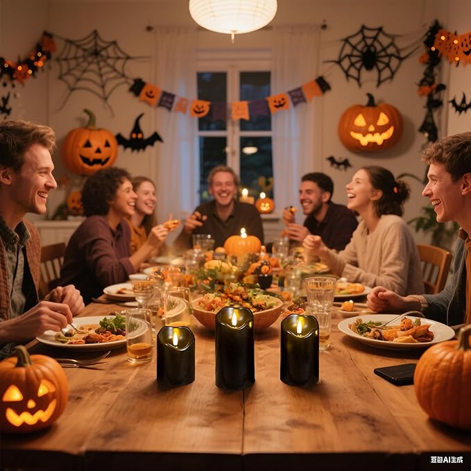 Halloween Flameless Candles with Remote, 3 Pack Battery Operated Wax LED Flickering Candles Halloween Home Party Decor for Fireplace/Shelf/Centerpiece Black