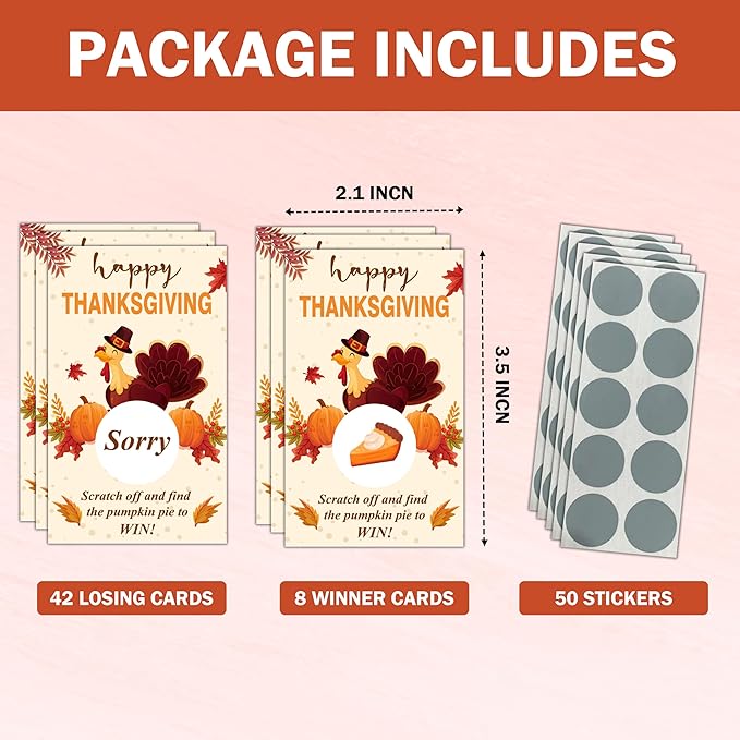 Thanksgiving Scratch Off Cards, Turkey Games For Family Party, Friendsgiving Party Favors For Adults, Thanksgiving Supplies Decorations, Pack Of 50, 02