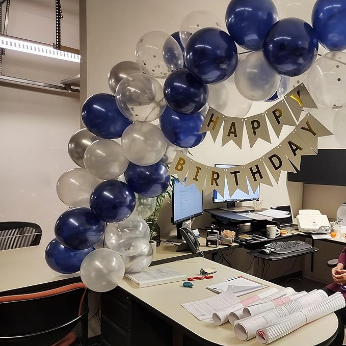 Navy Blue and Silver Balloons, Pearl Navy Blue Metallic Silver Latex Balloons Set Decor with 12 Inch Silver Blue Confetti Balloon for Boys Men Birthday Baby Shower Wedding Graduation Party Decorations