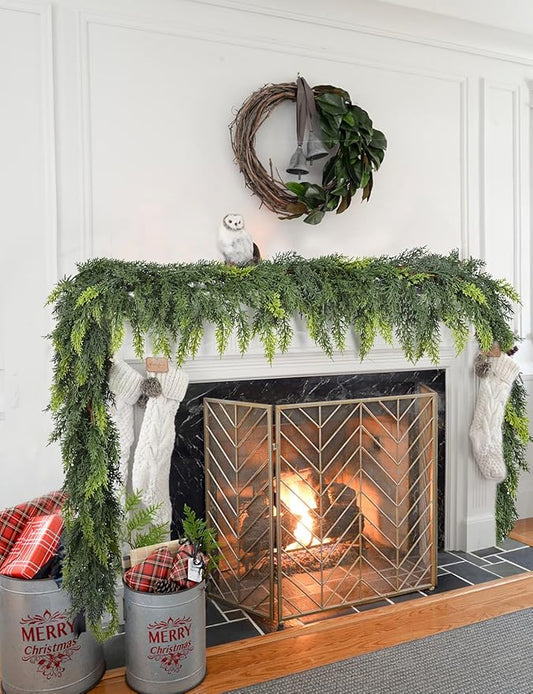 Artificial Christmas Cedar Garland, 6 Ft Realistic Cypress Pine Greenery for Indoor Outdoor Holiday Decoration, Mantel, Fireplace