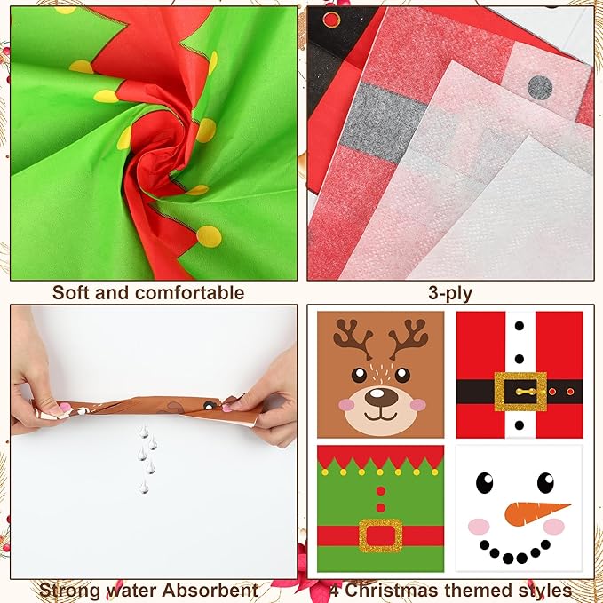 120 Pcs Christmas Cocktail Napkins Disposable Christmas Paper Napkins 3 Ply Xmas Party Dinner Napkin Decorative Beverage Napkin for Xmas Winter Holiday Kitchen Bathroom Party Supplies