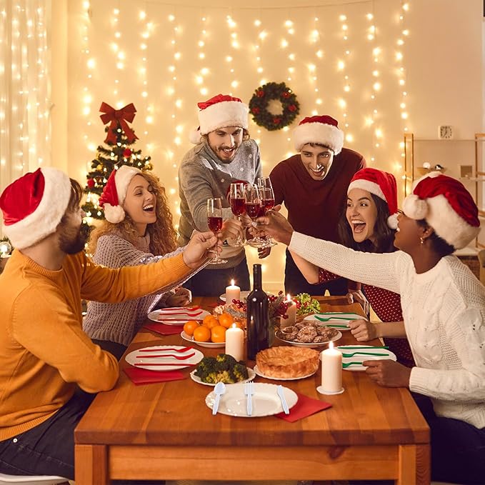 360 Pcs Christmas Silverware Disposable Flatware Cutlery - Red, Green, White Forks, Knives and Spoons Set - Plastic Serving Silverware for Holiday Party Supplies