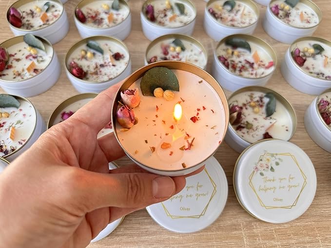 Scented Mixed Flower Candle Favors - Personalized for Weddings, Bridal Showers, Baby Showers, Birthdays, Christmas (10-20-30-40-50-100 PCS in Bulk)