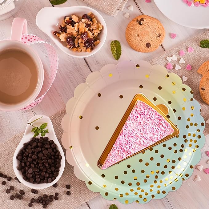 50PCS Colored Paper Plates and Napkins Set - Colourful and Gold Dot Disposable Party Tableware Dinnerware Set Party Supplies Decorations for Birthdays, Baby Shower, Weddings and Holidays