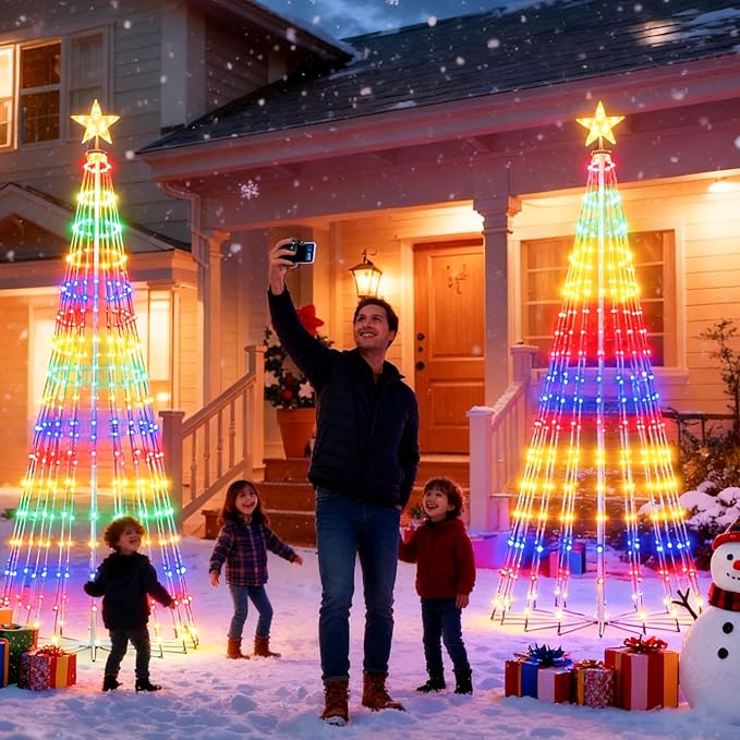 Outdoor LED Christmas Tree 10FT, RGB Smart Cone Christmas Tree with Music Sync, APP & Remote Control, DIY Multi-Color Light Show, Waterproof IP44 for Yard Lawn Patio Holiday Decorations