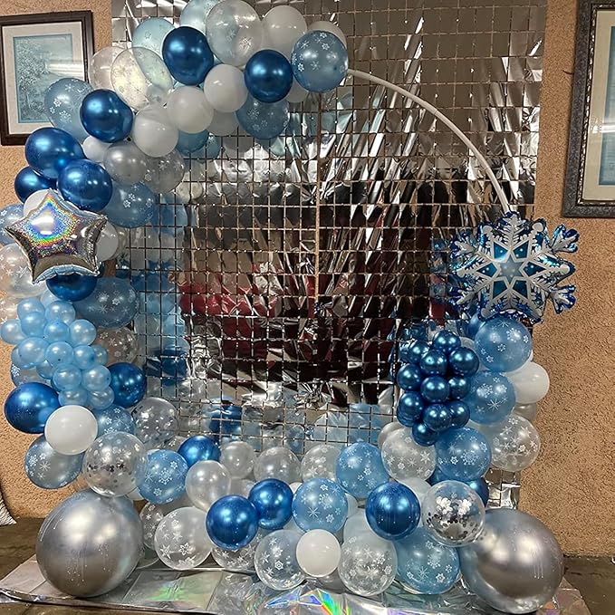 Winter Snowflake Balloons, 12 Pearl Light Baby Blue Silver Latex Balloons with Star Snowflake Foil Balloon for Winter Wonderland Christmas Baby Its Cold Outside Shower Birthday Party Decorations