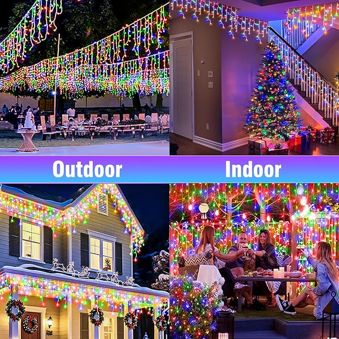 320 LED White Icicle Lights Outdoor Waterproof, 32.8FT Connectable Christmas String Lights with Remote & Timer, 8 Lighting Modes Dimmable Holiday Wedding Party Decorations