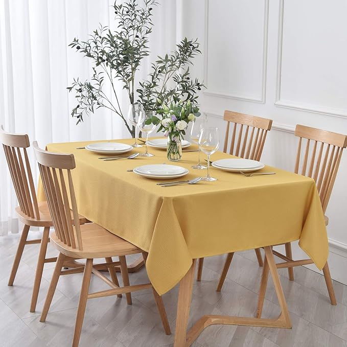 maxmill 2 Pack Rectangle 52 x 70 Inch Ochre Yellow Textured Tablecloth Waterproof Spillproof Wrinkle Free Table Cloth for Kitchen Dining Decoration, Fabric Table Cover for Outdoor and Indoor Use