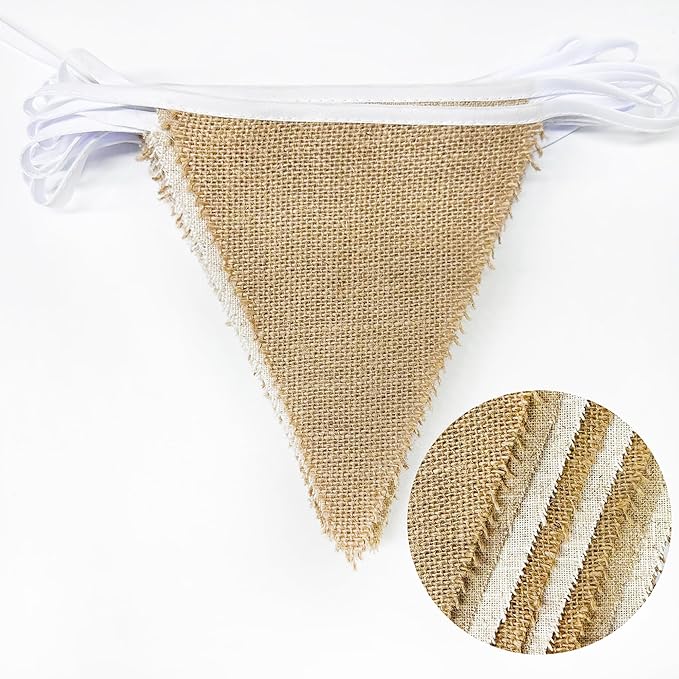 24Ft Burlap Banner Burlap Triangle Pennant Flag Linen Bunting Garland Streamers for Birthday Wedding Baby Shower Engagement Camping Rustic Boho Spring Easter Holidays Graduation Party Decorations