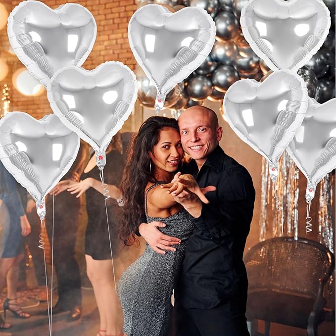 12 Pcs Sliver Heart Balloons,18 Inch Heart Shape Foil Balloons Love Balloon Valentine Balloon for Birthday Party Wedding Engagement Party Baby Shower Valentine Day Decorations (sliver)