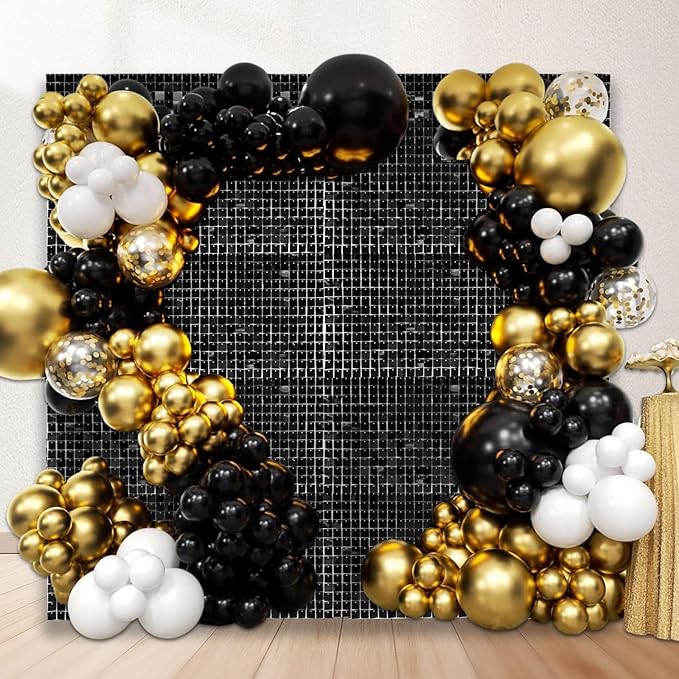 36 PCS Black Shimmer Wall Backdrop, Square Sequin Photo Backdrops Panel, Glitter Wall Background for Birthdays, Weddings, Halloween, Engagements, Disco Bachelorette Party Decoration (6FTx6FT)