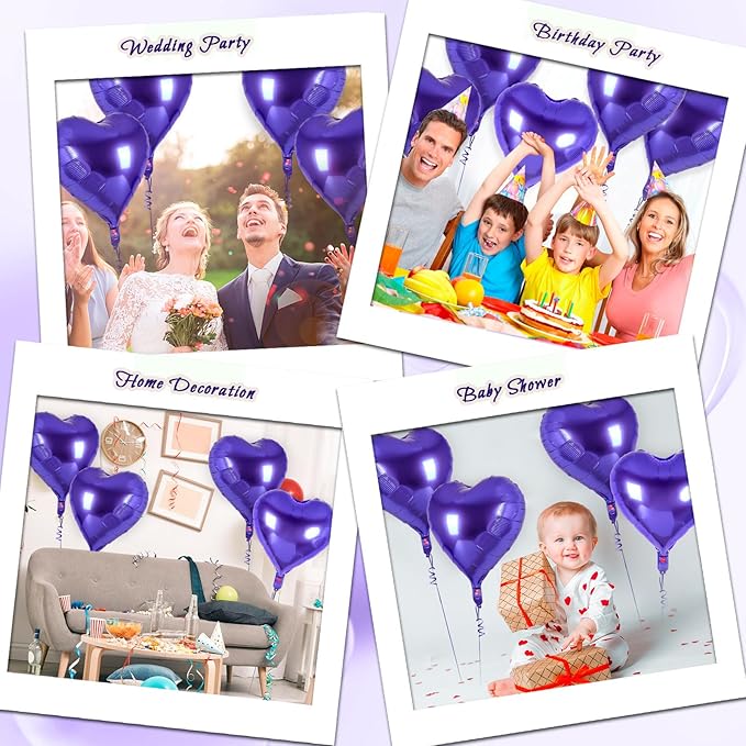 12 Pcs Heart Balloons,18 inch Purple Heart Foil Balloons Love Balloon Valentine Balloon for Birthday Party Wedding Engagement Party Baby Shower Valentine Day Decorations (purple)