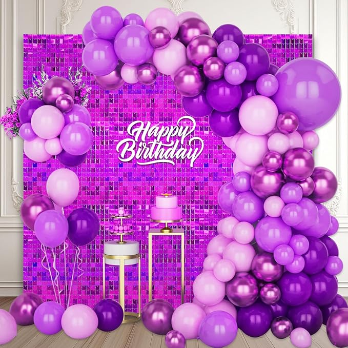 36 PCS Purple Shimmer Wall Backdrop, Laser Square Sequin Photo Backdrops Panel, Glitter Wall Background for Birthdays, Weddings, Halloween, Engagements, Disco Bachelorette Party Decoration (6FTx6FT)