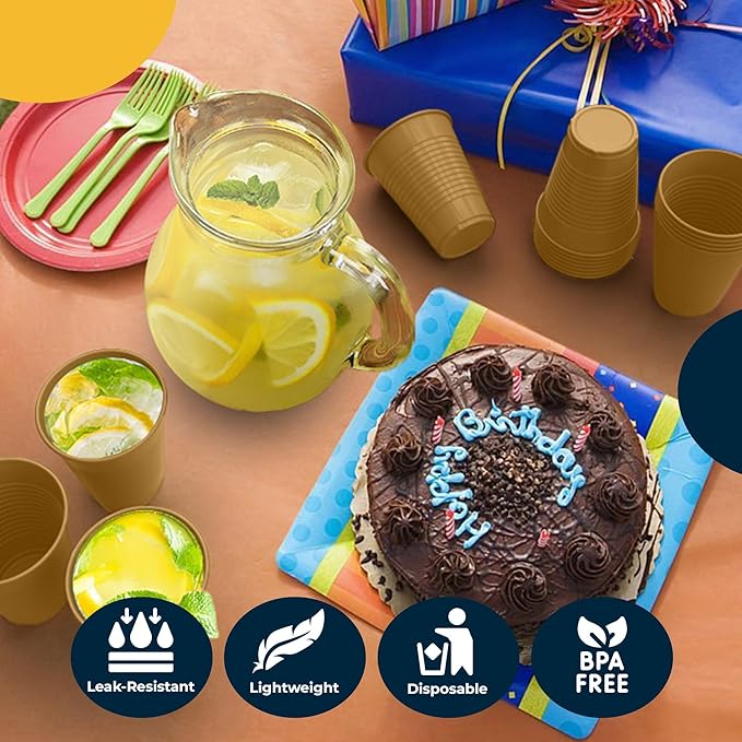 Exquisite Party Solids 12 Oz Gold Plastic Cups For Party Supplies 50 Pack | Gold Disposable Cups Plastic | Disposable Drinkware For Parties, Events & Everyday