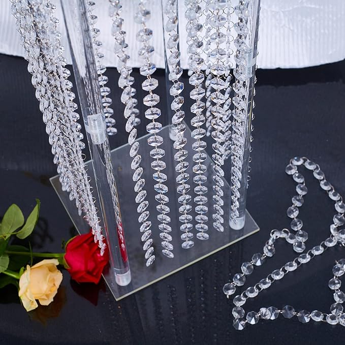2 Pcs Wedding Centerpieces Table Acrylic Vases with Chandelier Crystal - 31.5in Tall Clear Rectangular Flower Stand Geometric Flower Centerpiece Vase Party Tables Decorations