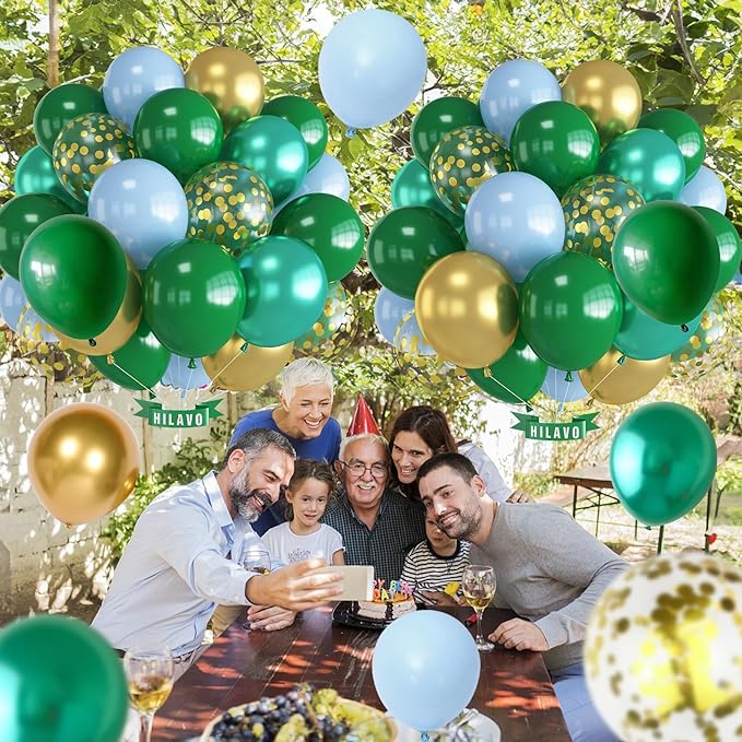 Green Balloons Set 12 Inch Dark Green Gold Balloons 35 Pcs Metallic Green Macaron Blue Balloons Set Jungle Safari Dinosaur Theme Balloon for Boys Men Wedding Baby Shower Birthday Party Decorations