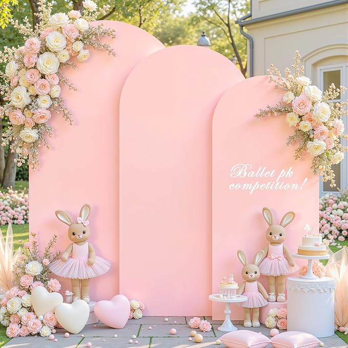 (7.2FT, 6.6FT, 6FT) Wedding Arch Cover Set of 3 Dusty Rose Spandex Fitted Arch Cover for Round Top Chiara Backdrop Stand Covers for Birthday Party Banquet Photo Background Decoration