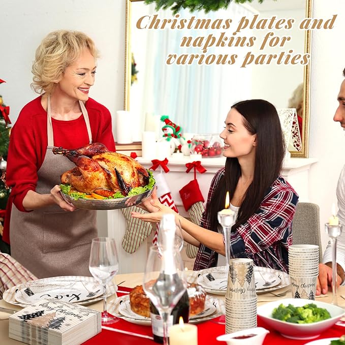 Hsei 250 Pcs Christmas Tree Plates and Napkins Party Decorations Disposable Tableware Sets Baby Shower Birthday Party Supplies Serves 50 Guests Dinnerware Bridal Baby Shower Favors