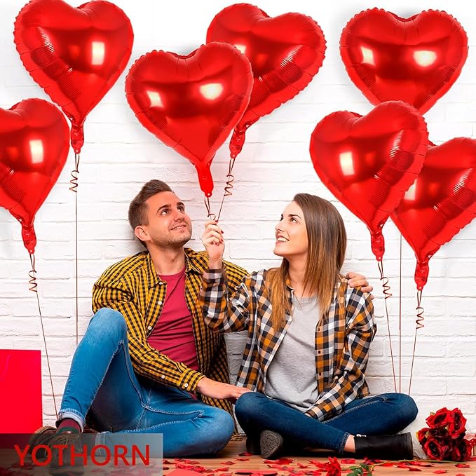 12 Pcs Red Heart Balloons,18 Inch Heart Foil Balloons Love Balloon Valentine Balloon for Birthday Party Wedding Engagement Party Baby Shower Valentine Day Decorations (red)