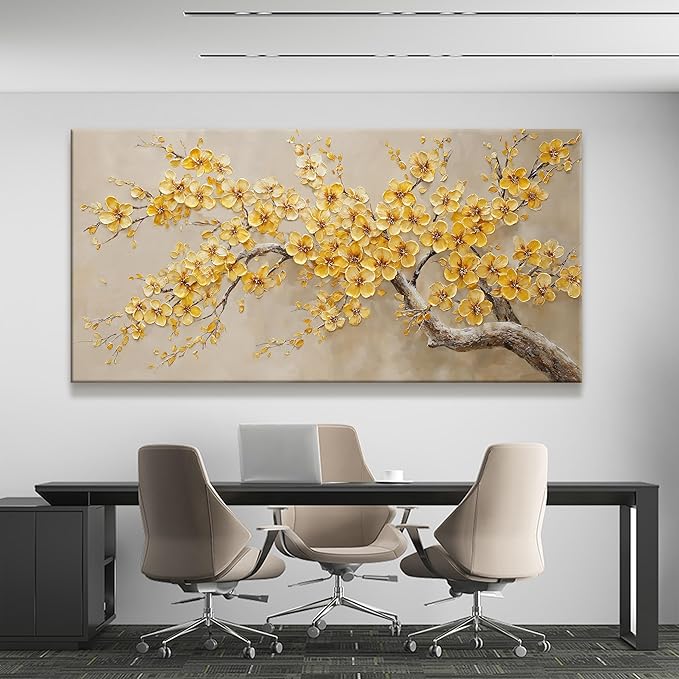 Large Wall Art Decor Golden Yellow Flowers Tree Wall Art for Living Room Modern Home Wall Decor Canvas Art Wall Decorations Artwork For Bedroom Kitchen Office 29x58 Inch Canvas Prints