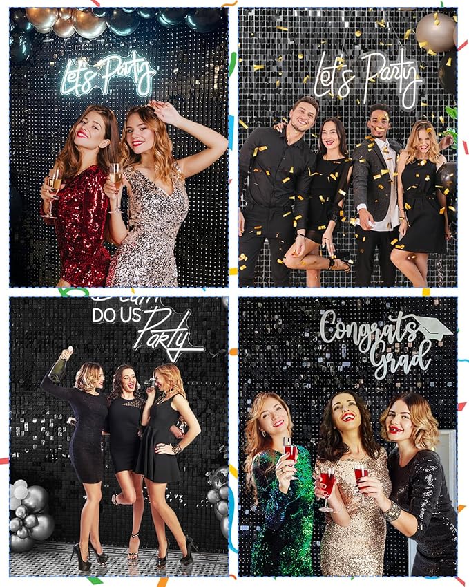 Black Shimmer Wall Backdrop 12 Panels Cover 4 x 3 Ft, Photo Backdrops for Wedding,Anniversary,Birthday,Party Decoration