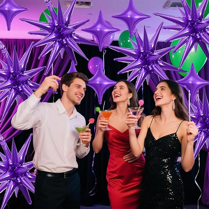 Purple Star Balloon,6Pcs 22Inch Explosion Star Balloons and 10Pcs 10Inch Four Angle Balloons Kit for Halloween Birthday Anniversary Graduation Baby Shower Wedding Party Decorations