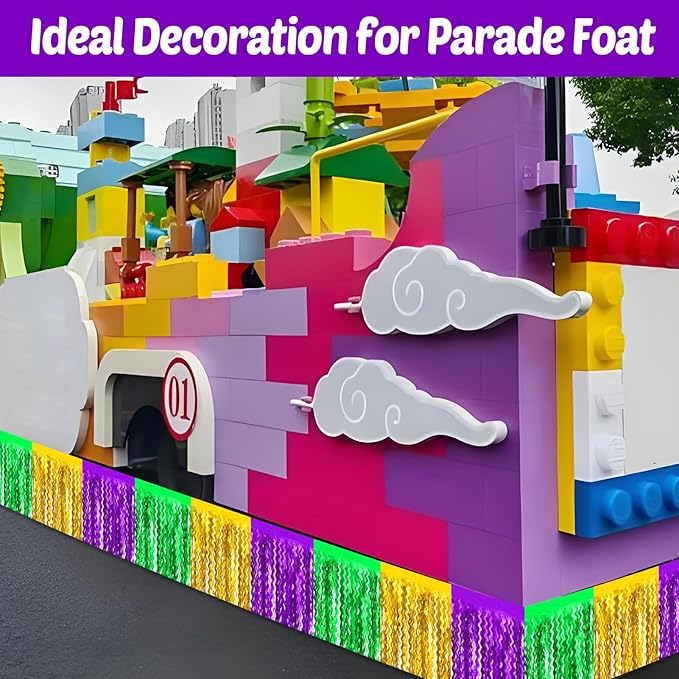 6 Pack 10 Feet Gold Green Purple Wave Foil Fringe Garland Metallic Tinsel Streamers Banner Wall Hanging Curtain Backdrop for Parade Floats, Mother's Day, Easter, Wedding, Birthday Party Decoration