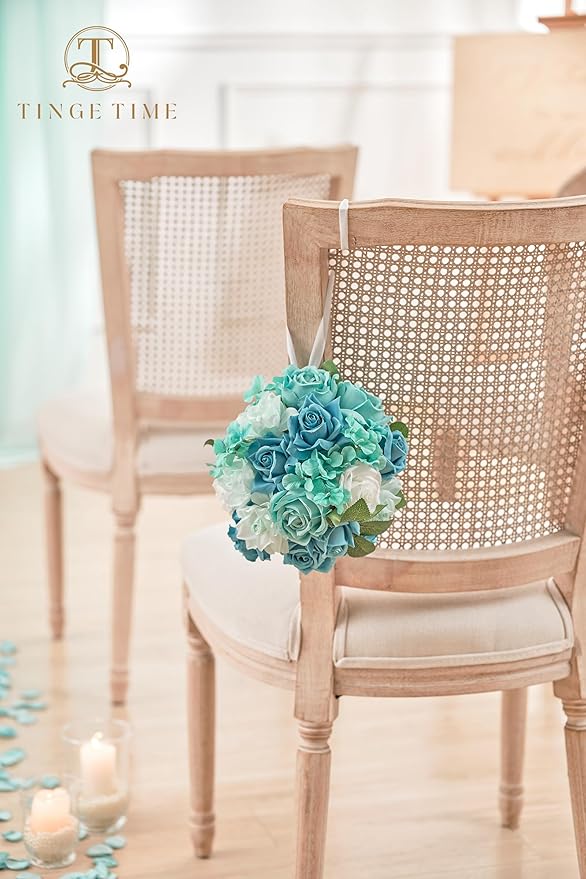 TINGE TIME Artificial Flowers, 25pcs Real Looking Teal Green Rose Fake Roses w/Stem for DIY Wedding Bouquets Centerpieces Arrangements Party Baby Shower Home Decorations