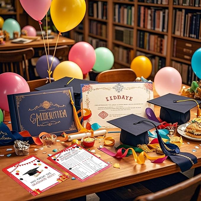 30 Grad Party Games Cards - Who Knows The Graduate Best, Red Graduation Games 2025 Party Favors, Graduation Party Decorations for Senior High School College University