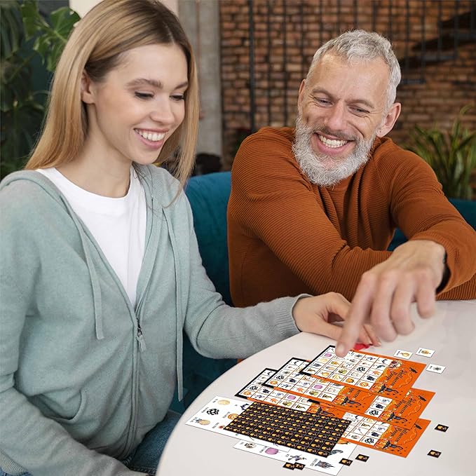 Halloween Bingo Game - Boo Ghost Edition for Adults & Families, 24 Player Cards, Party Favors & Games