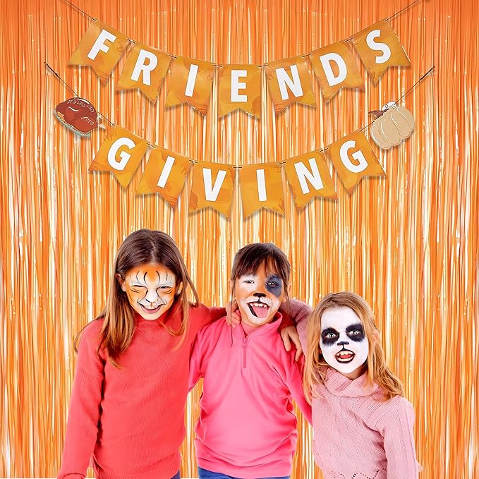 Orange Tinsel Curtain Party Backdrop - GREATRIL Foil Fringe Curtain Party Streamers for Fall/Thanksgiving Day/Birthdays/Doorway/Easter/Coco Theme/Day of The Dead Party Decorations 2 Packs