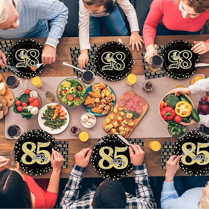 96 Pcs 85th Birthday Party Supplies - Tableware Plates, Cheers to 85 Years Table Decorations, Dinnerware, Happy 85th Birthday Party Favor for 24 Guests