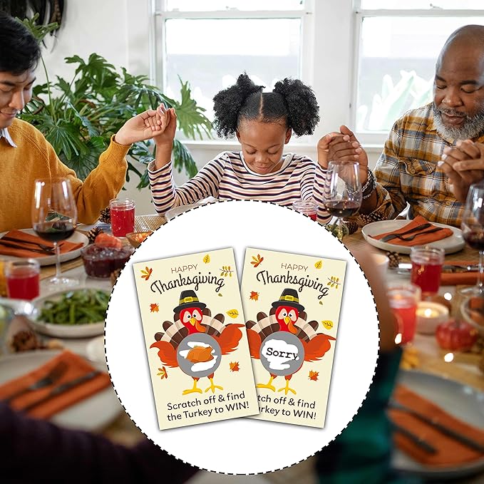 Thanksgiving Day Scratch Off Game Cards - Pumpkin & Turkey Design Fall Harvest Party Game - Halloween/Autumn Themed Party Activities & Supplies Decorations - 50 Pack(03)