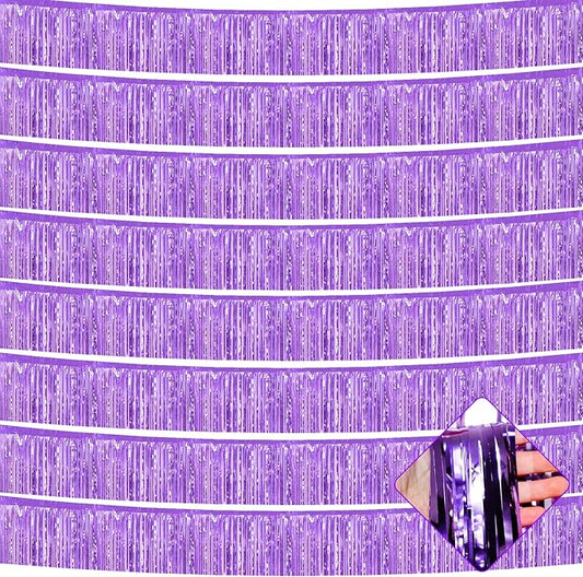 10 Pack 10 Feet Foil Fringe Garland Metallic Tinsel Streamers Banner Wall Hanging Curtain Backdrop for Parade Floats, Wedding, Disco, Birthday, Halloween, Christmas Party Decorations(Light Purple)