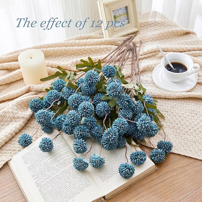 SITUMEIZI Dusty Blue Flowers, Faux Silk Mini Chrysanthemum Stems, 6Pcs Fake Mums Artificial Flowers for DIY Wedding Centerpieces, Home Decor, Vase Arrangements and Floral Crafts