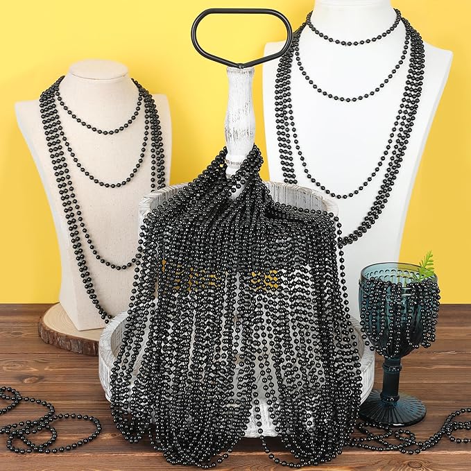 Bead Necklace, 200PCS New Years Eve Black Necklaces Stuff Accessories, 33" Mardi Gras Beads Necklace Costume Bulk, Festival Parade Throw for Halloween Wedding Party Events Supplies Decorations